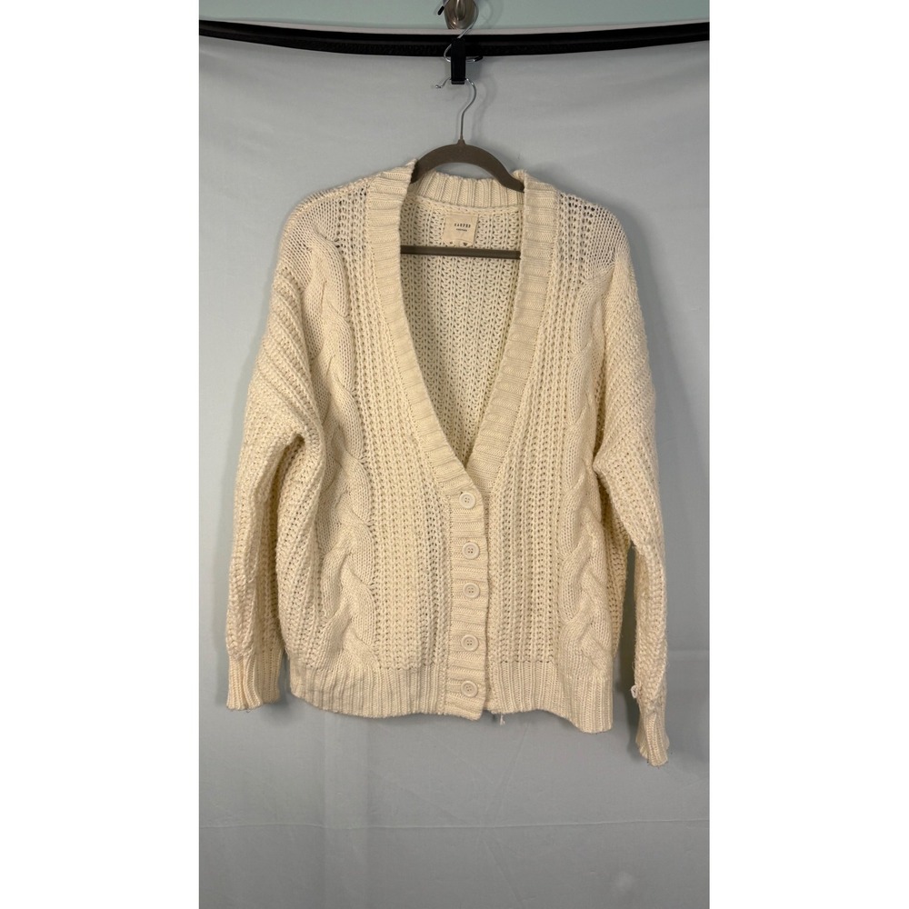 Harper Heritage Cable Knit Cardigan Womens Medium Cream Button V-Neck Sweater